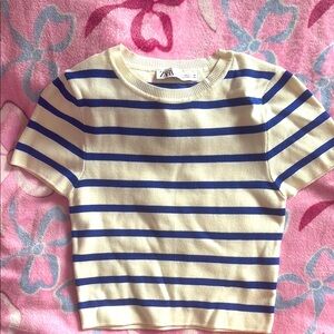 Zara Kids Striped Cream and Blue Top